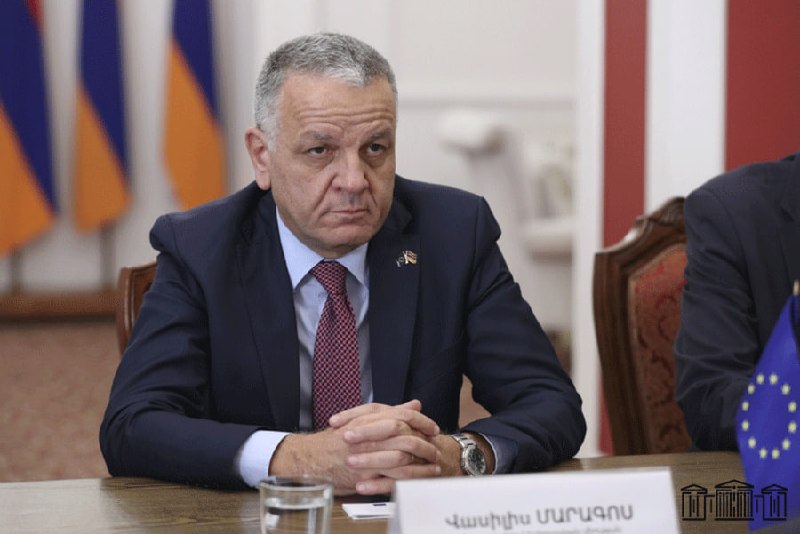 Посол ЕС Василис Марагос выступает на встрече в Армении