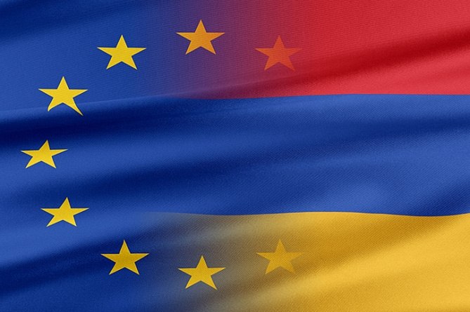 Флаг ЕС и Армении, символы торговли и экономики